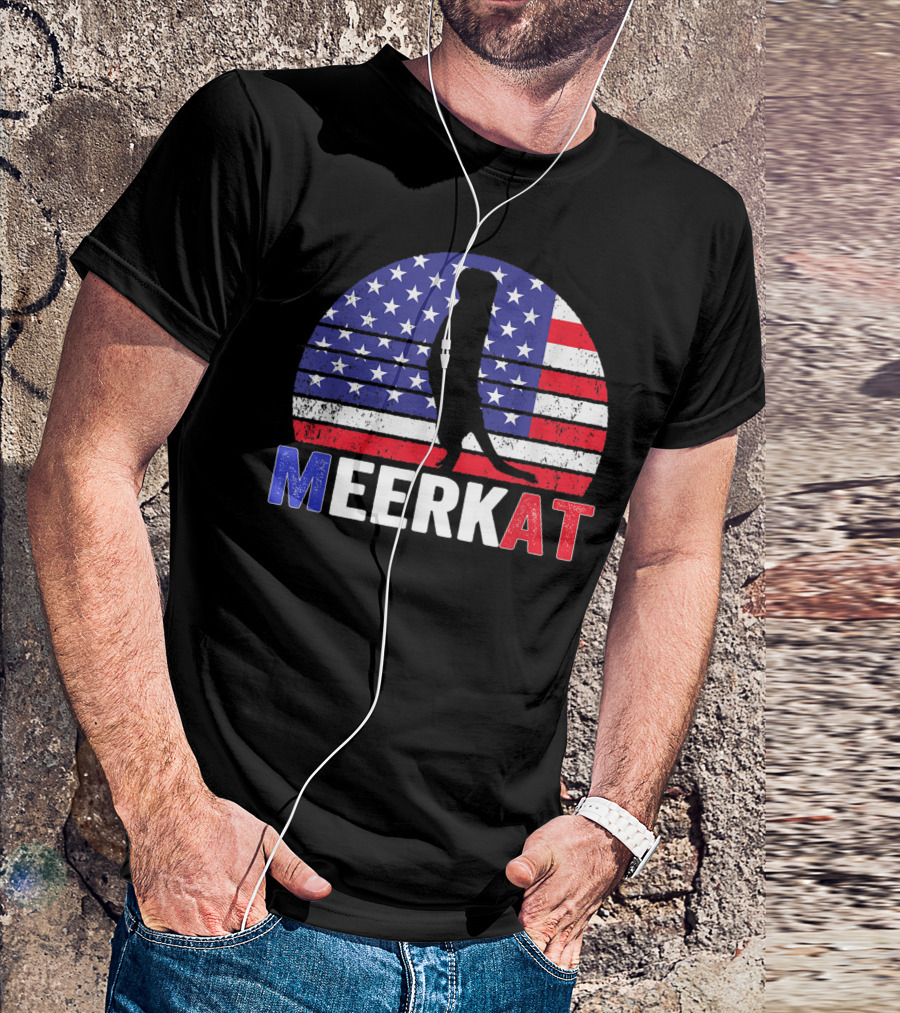 Meerkat Silhouette With US Flag 4th Of July T-Shirt