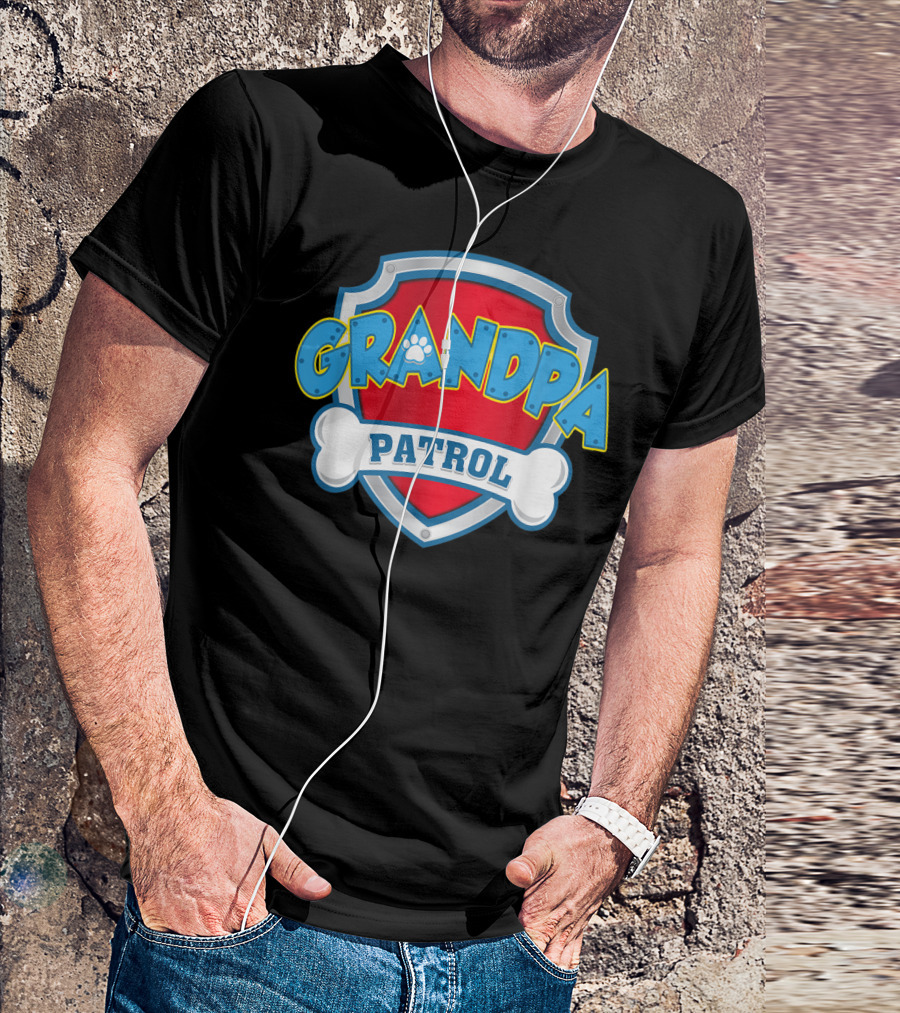 Grandpa Patrol Shield With Paw T-Shirt