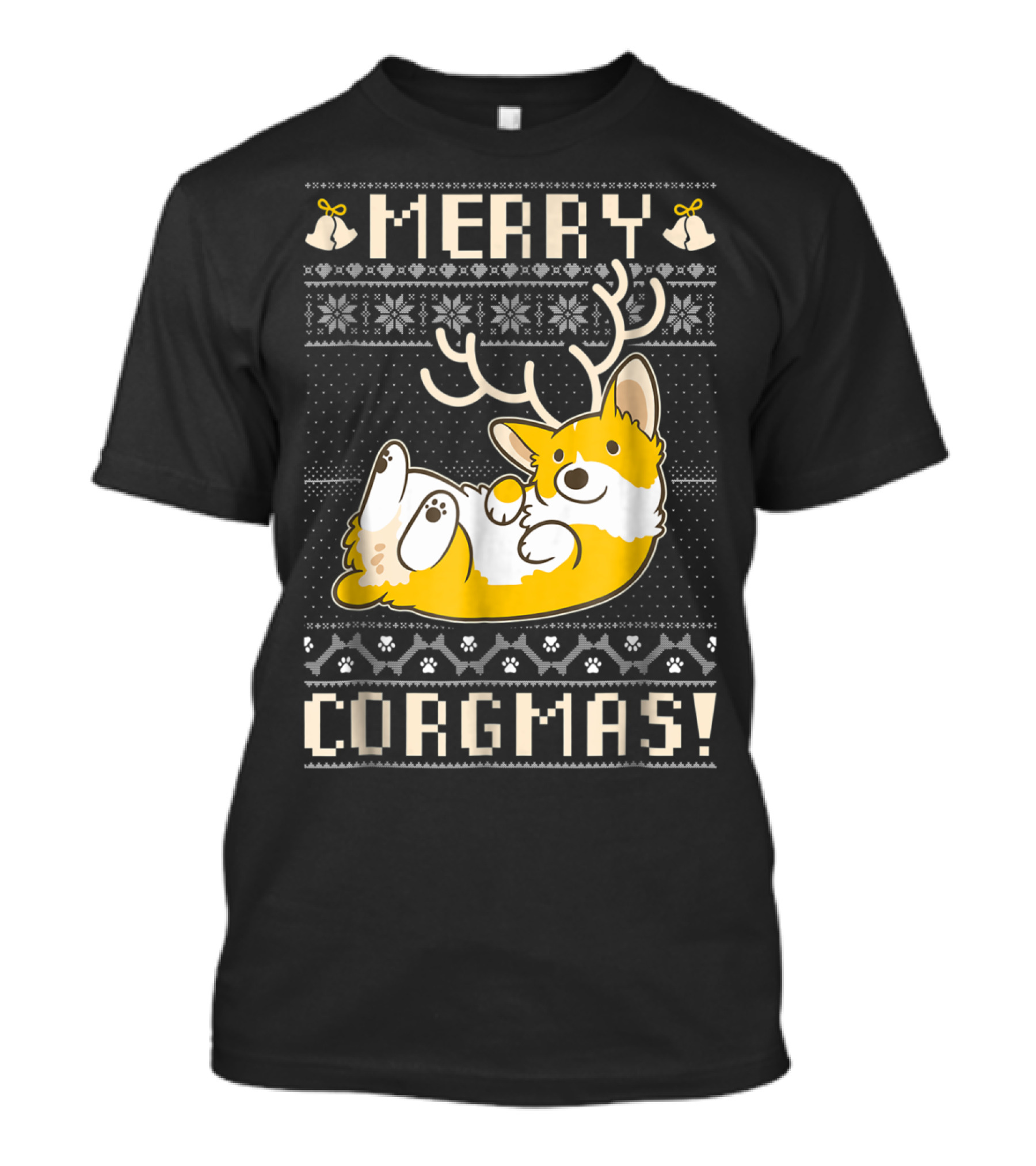 Merry Corgmas Festive Corgi With Antlers And Snowflake T-Shirt