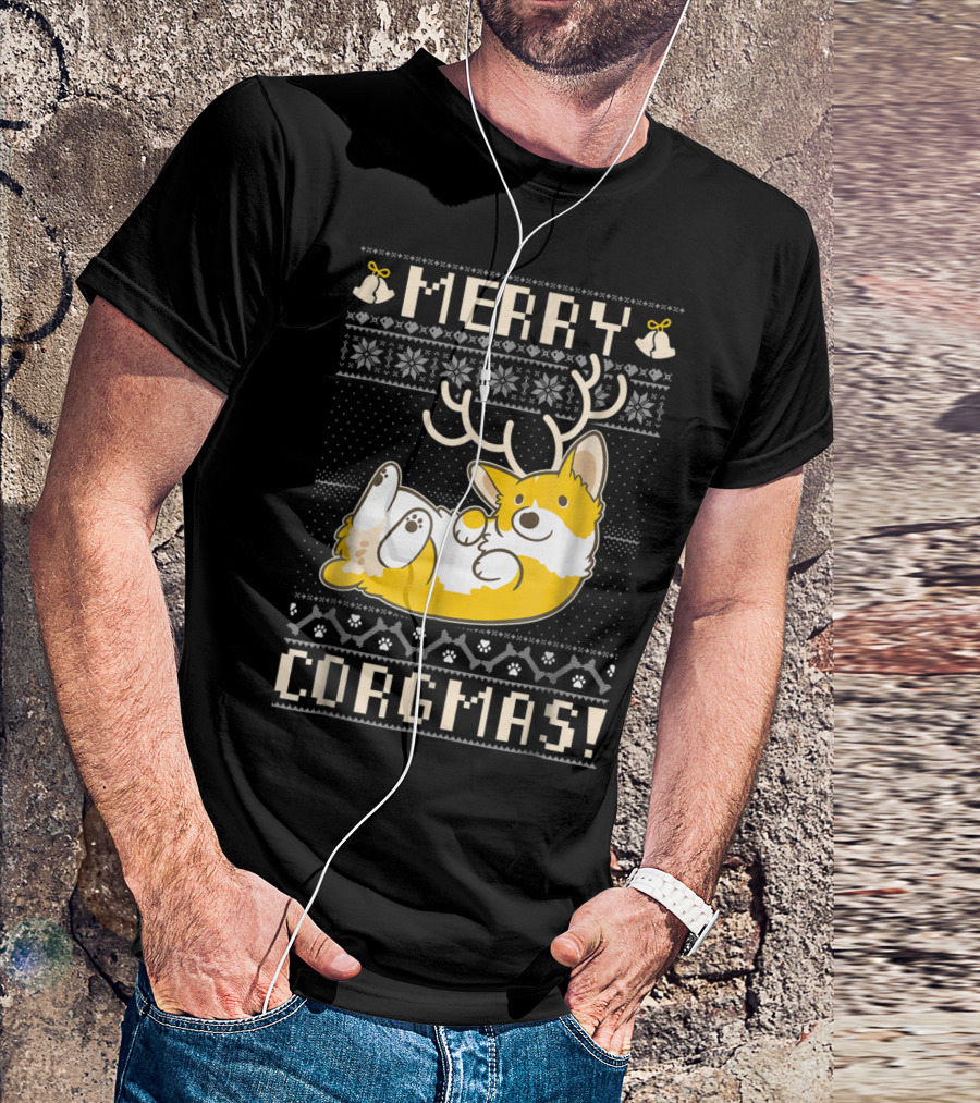 Merry Corgmas Festive Corgi With Antlers And Snowflake T-Shirt