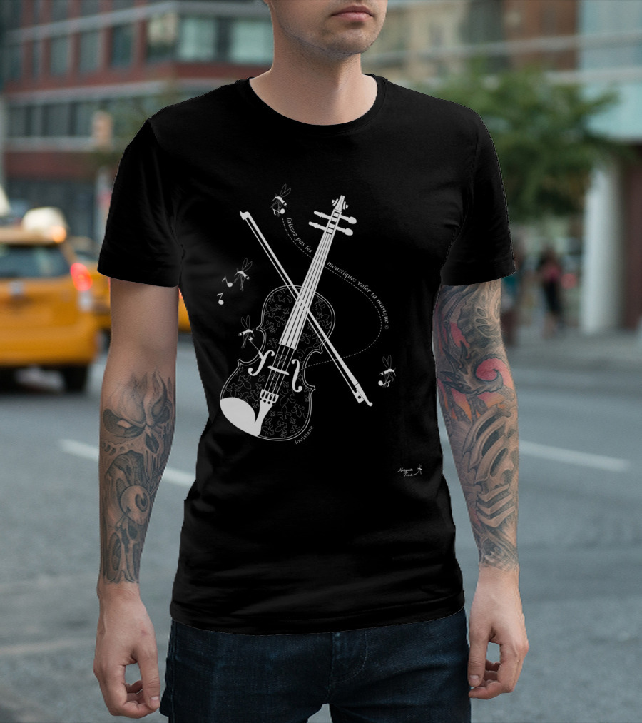 Mosquito Violin Fleur-de-lis Louisiana Musical Notes T-Shirt