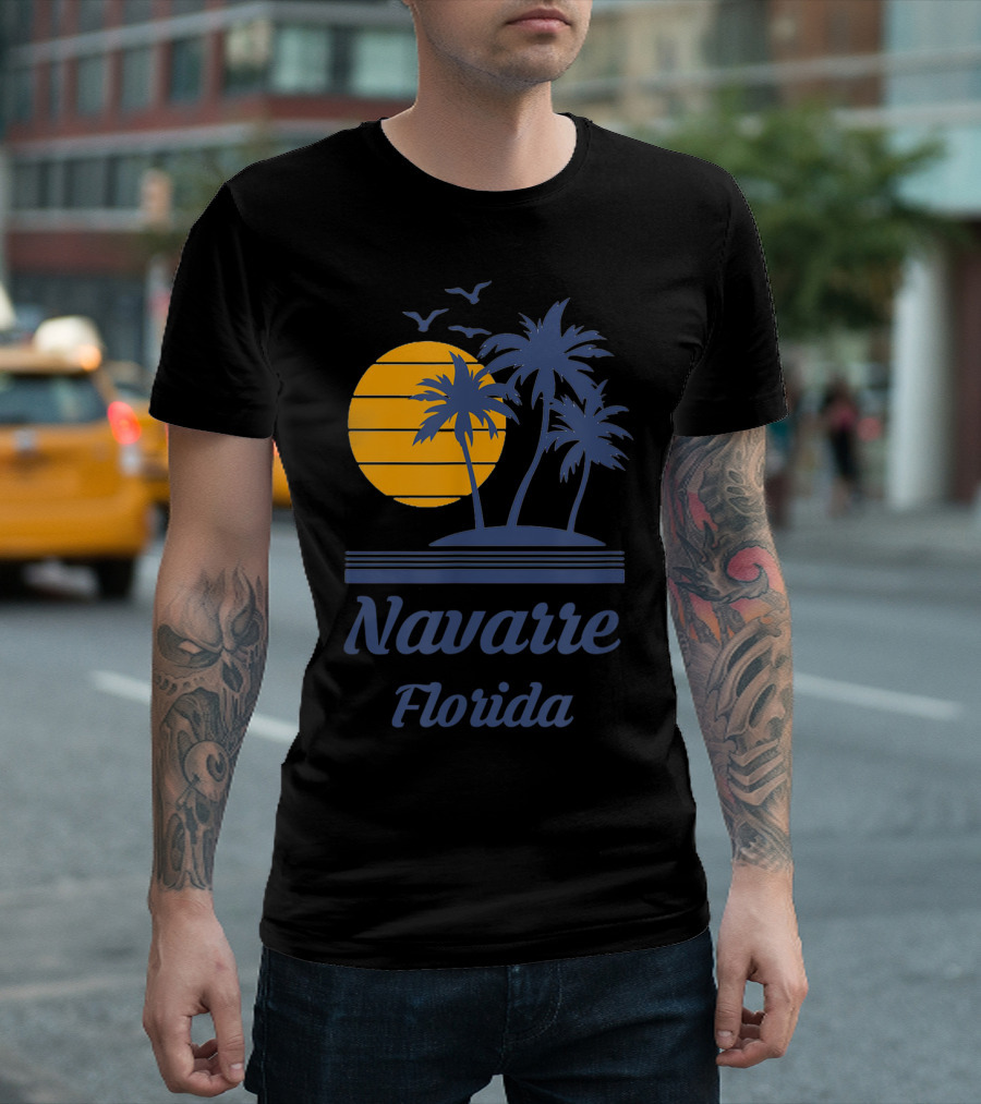 Navarre Florida Beach Sunset Palm Trees Birds T-Shirt