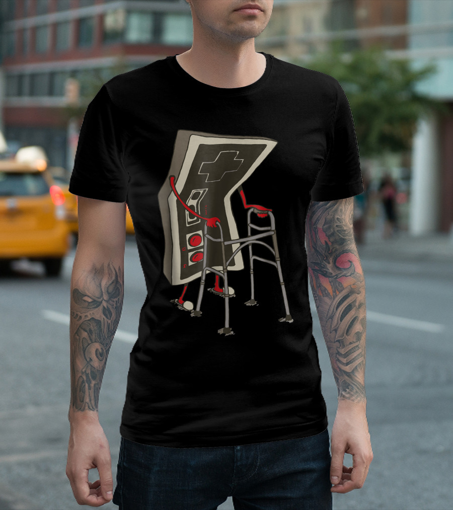 Old Gamer Video Game Controller With Walker T-Shirt