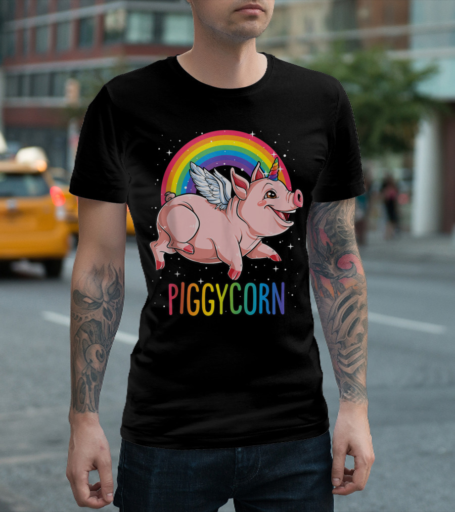 Piggycorn Rainbow Unicorn Pig with Wings Funny Farm T-Shirt