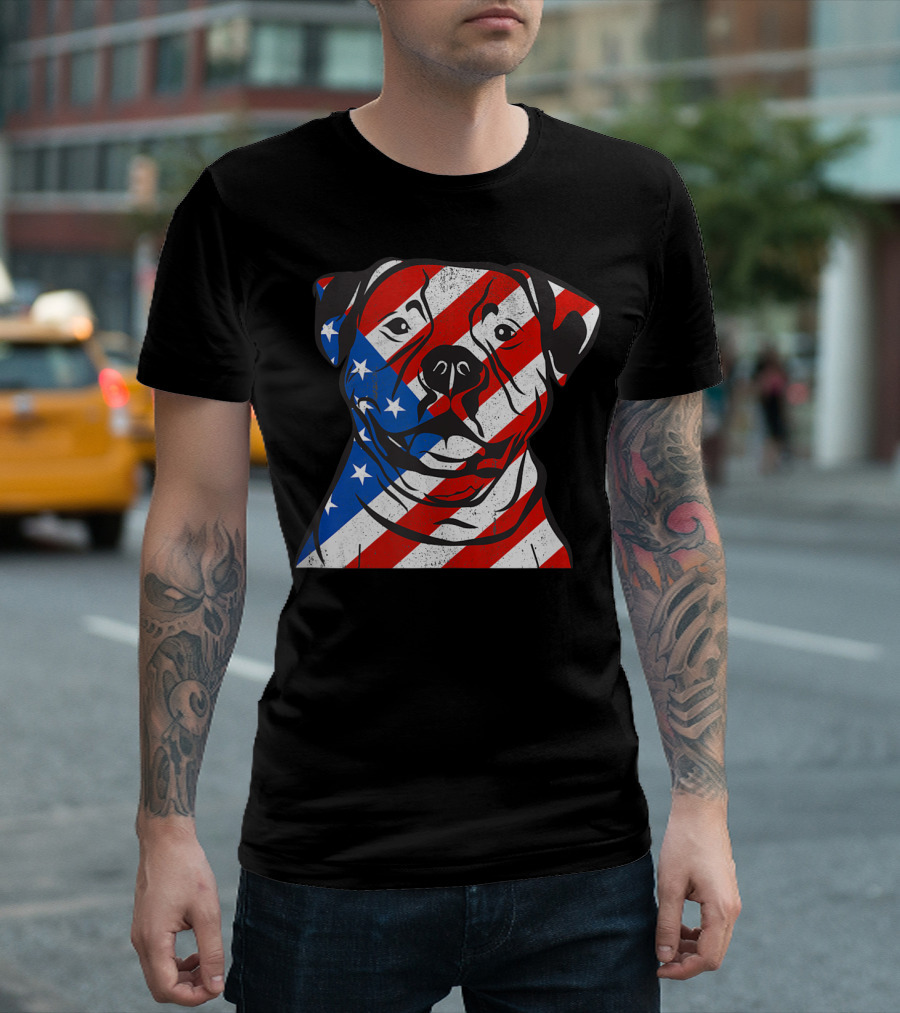 Pitbull American Flag Fourth of July Patriotic USA T-Shirt
