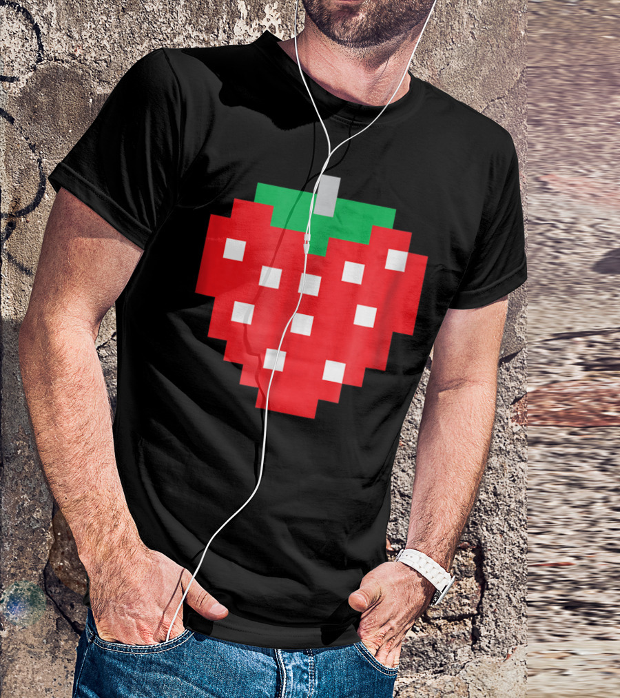 Pixel Strawberry 80s Video Game Aesthetic T-Shirt