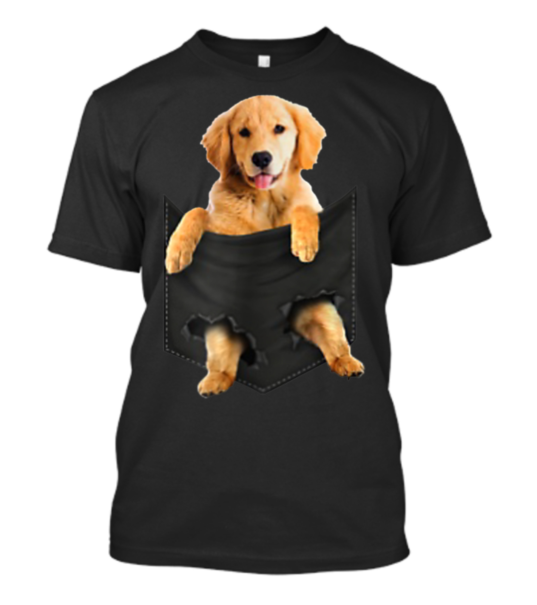 Golden Retriever Puppy In Black Pocket T-Shirt
