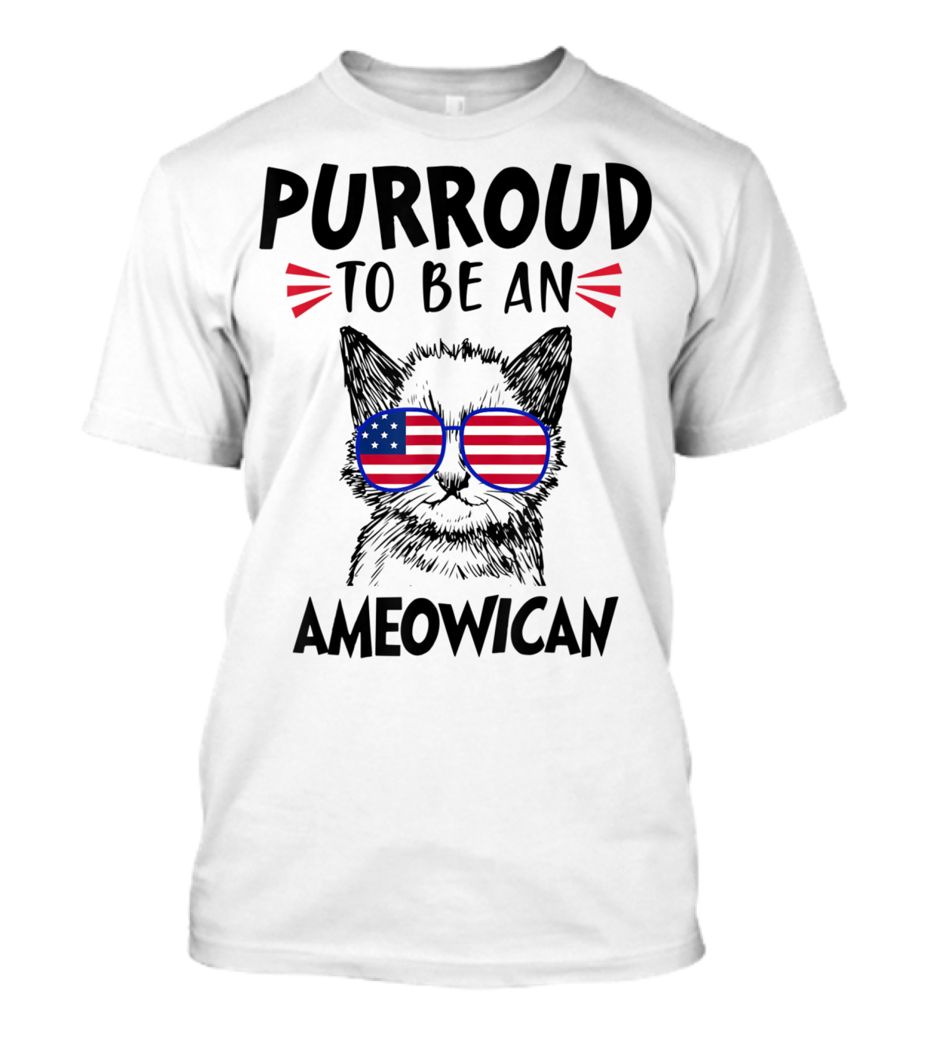 Purroud To Be An Ameowican Cat With USA Flag Sunglasses 4th Of July T-Shirt