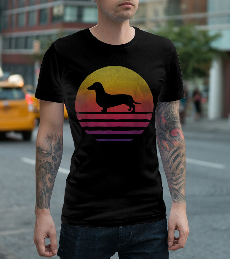 Retro Vintage Sunset Dachshund Silhouette Dog Breed T-Shirt