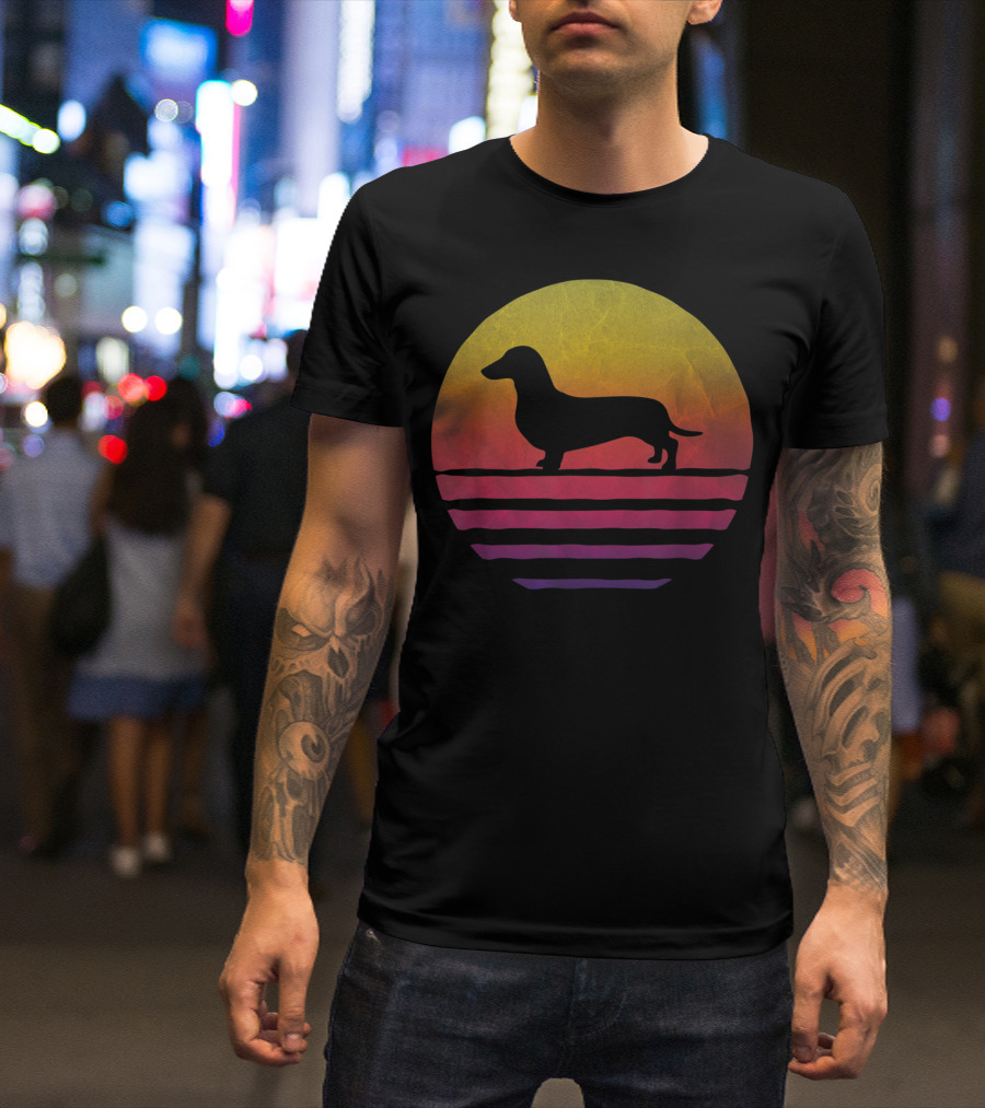 Retro Vintage Sunset Dachshund Silhouette Dog Breed T-Shirt