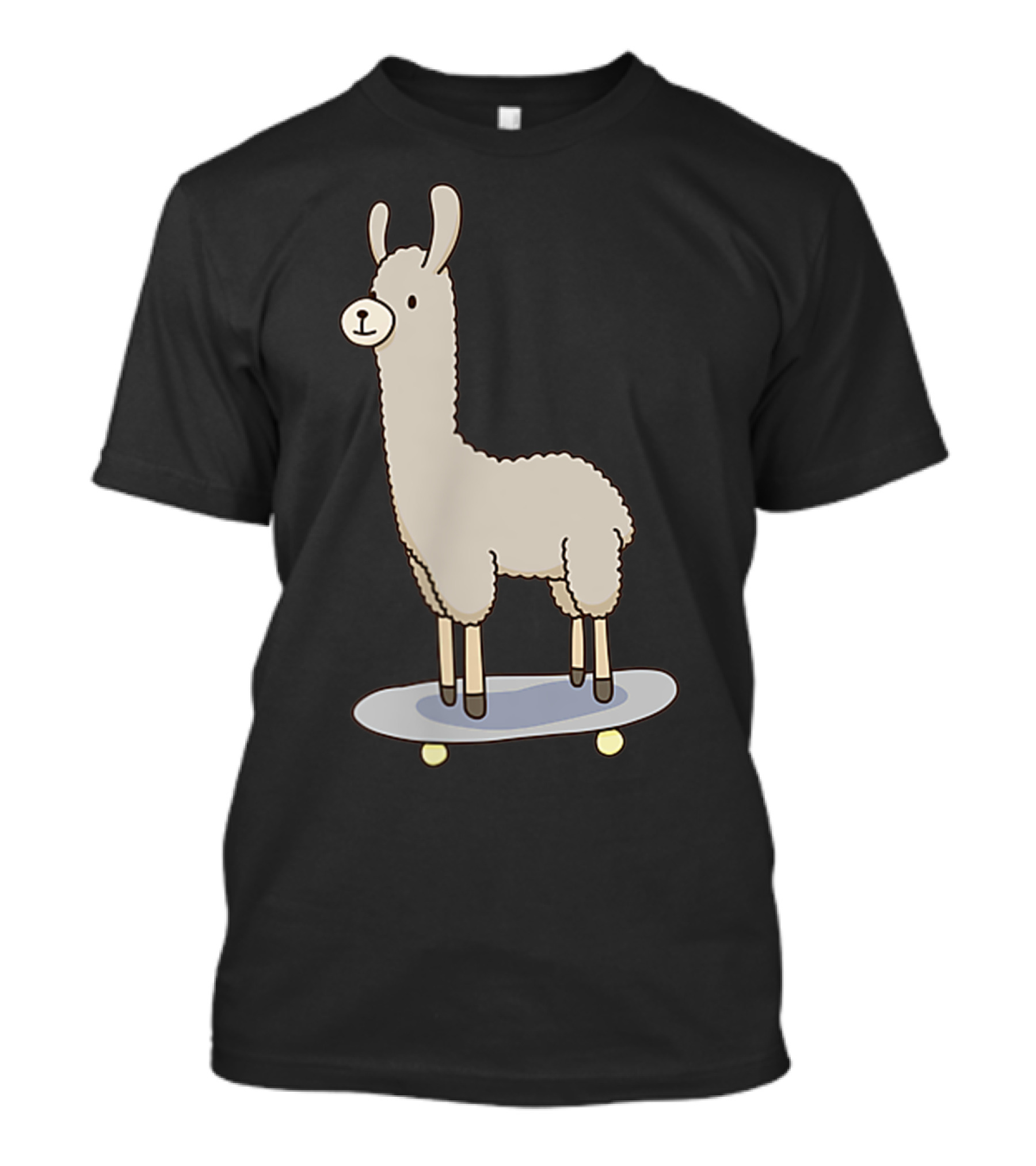 Skateboard Llama Riding Cartoon Animal Fun T-Shirt