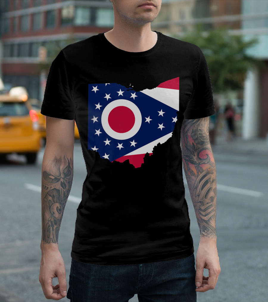 Map Outline of Ohio with State Burgee Flag T-Shirt
