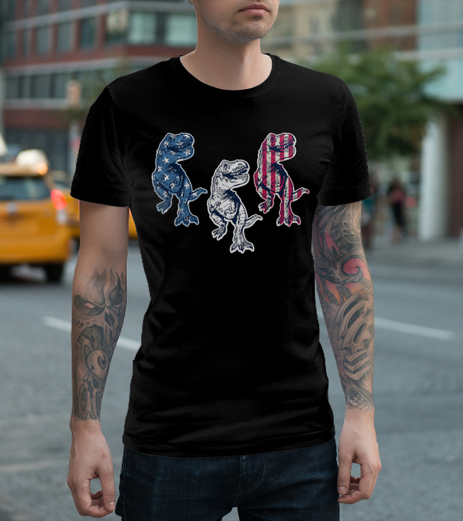 Trex Dinosaur Stars Stripes American Flag 4th Of July T-Shirt