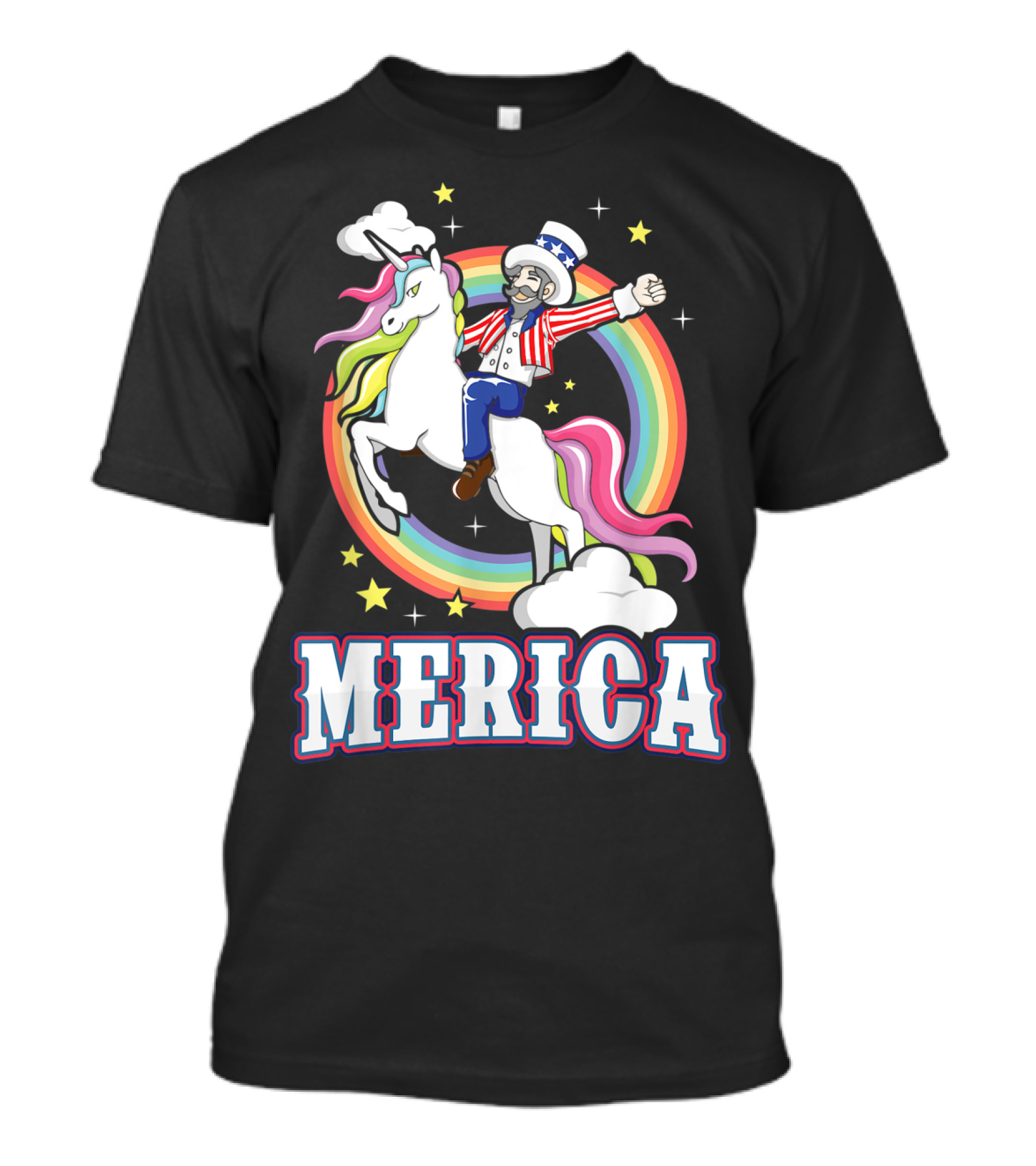 Uncle Sam On Unicorn With Rainbow Stars Merica T-Shirt