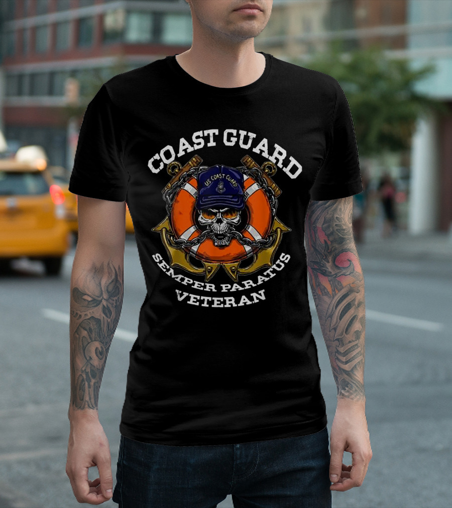 Coast Guard USCG Skull Semper Paratus Veteran T-Shirt