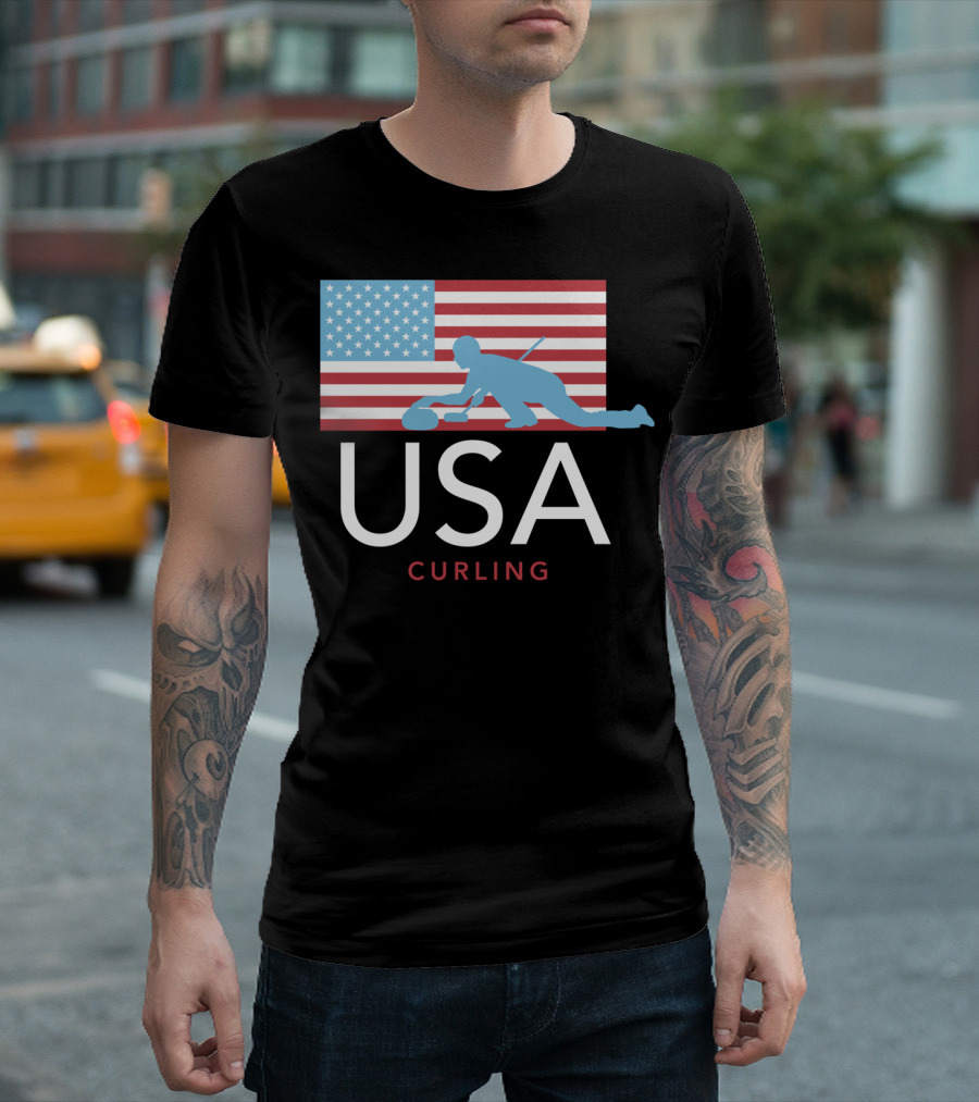 USA Curling American Flag Winter Sports Games T-Shirt