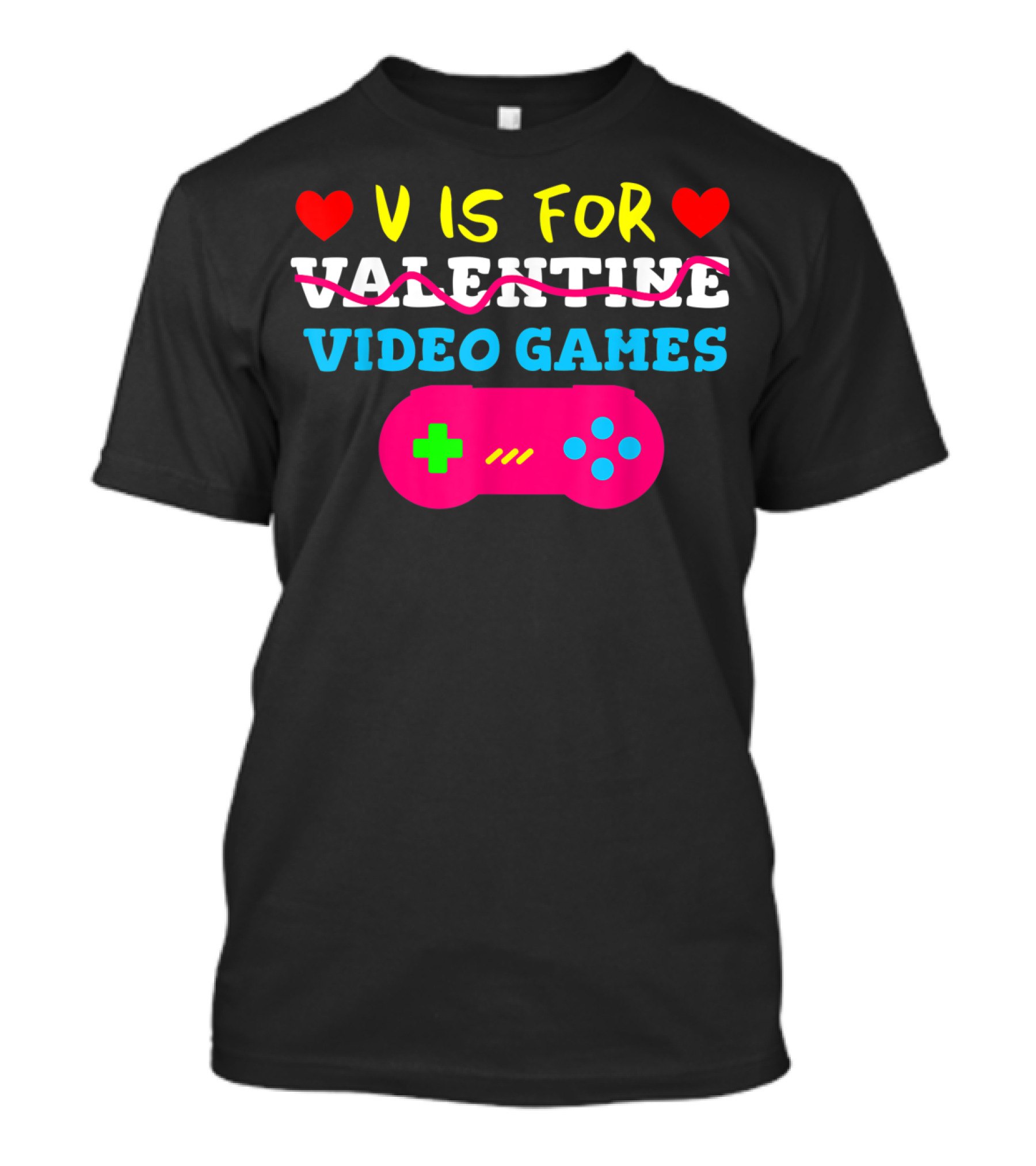 V Is For Video Games Valentine's Day Gamer Heart Controller T-Shirt