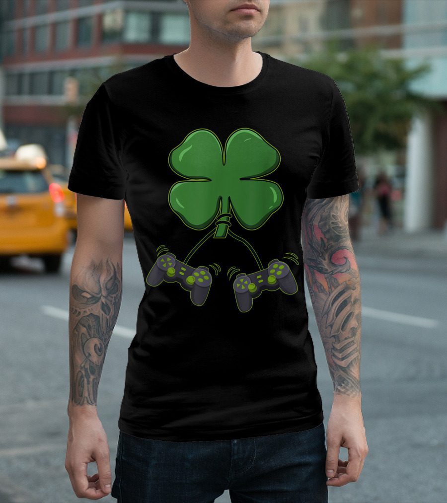 Video Game Clover Dual Controllers Luck T-Shirt