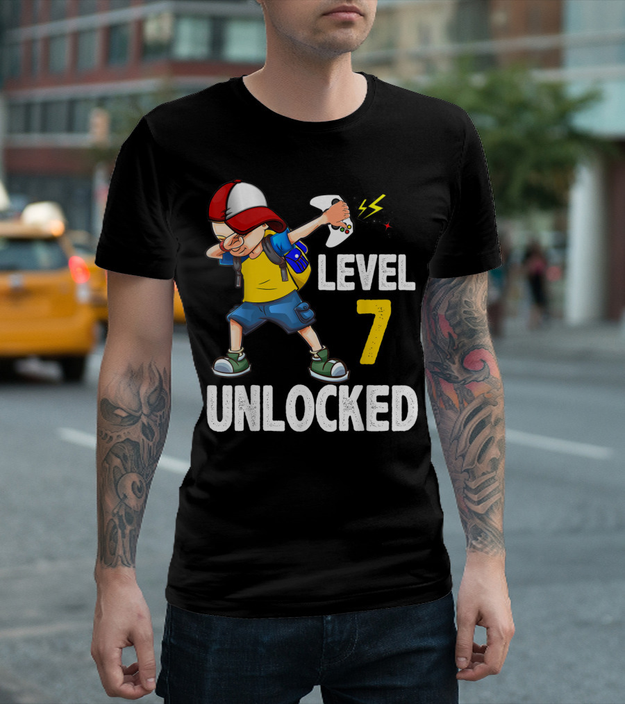 Level 7 Unlocked Video Gamer Dabbing Controller Birthday T-Shirt