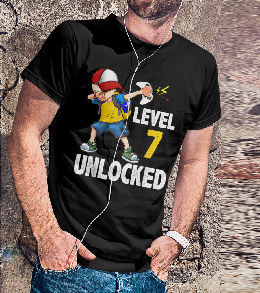Level 7 Unlocked Video Gamer Dabbing Controller Birthday T-Shirt