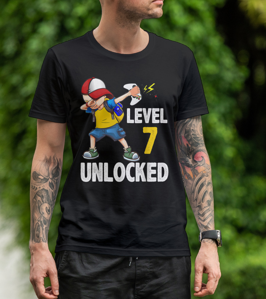 Level 7 Unlocked Video Gamer Dabbing Controller Birthday T-Shirt