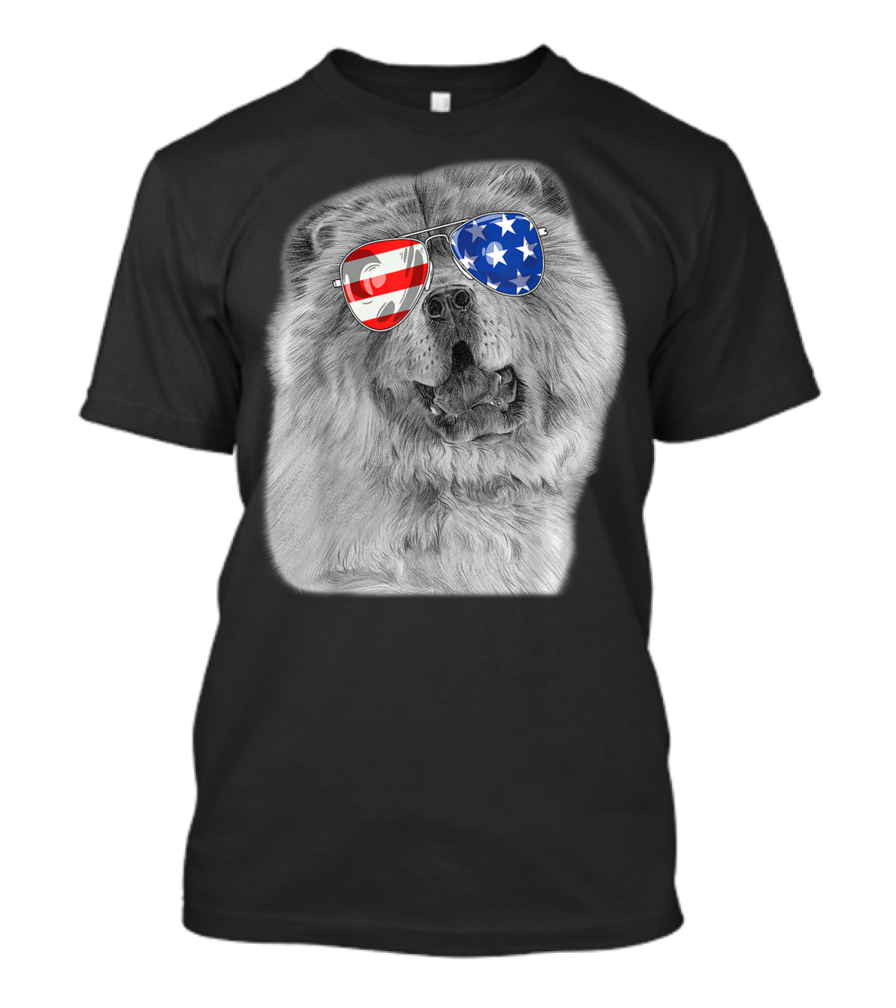 Vintage Chow Chow Dog With American Flag Sunglasses T-Shirt