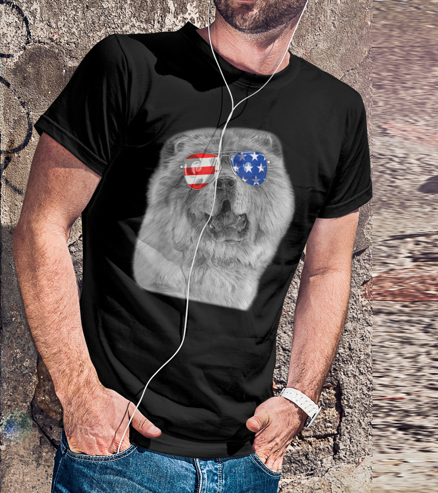 Vintage Chow Chow Dog With American Flag Sunglasses T-Shirt