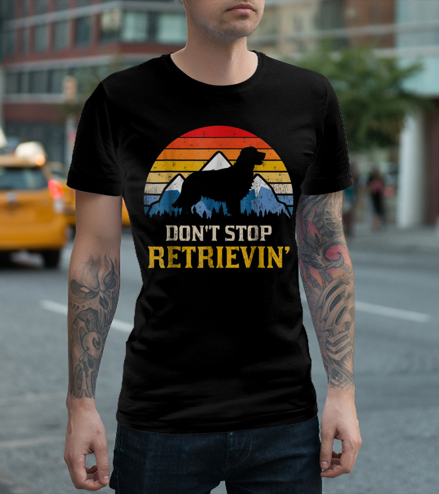 Don't Stop Retrievin' Golden Retriever Vintage Sunset T-Shirt