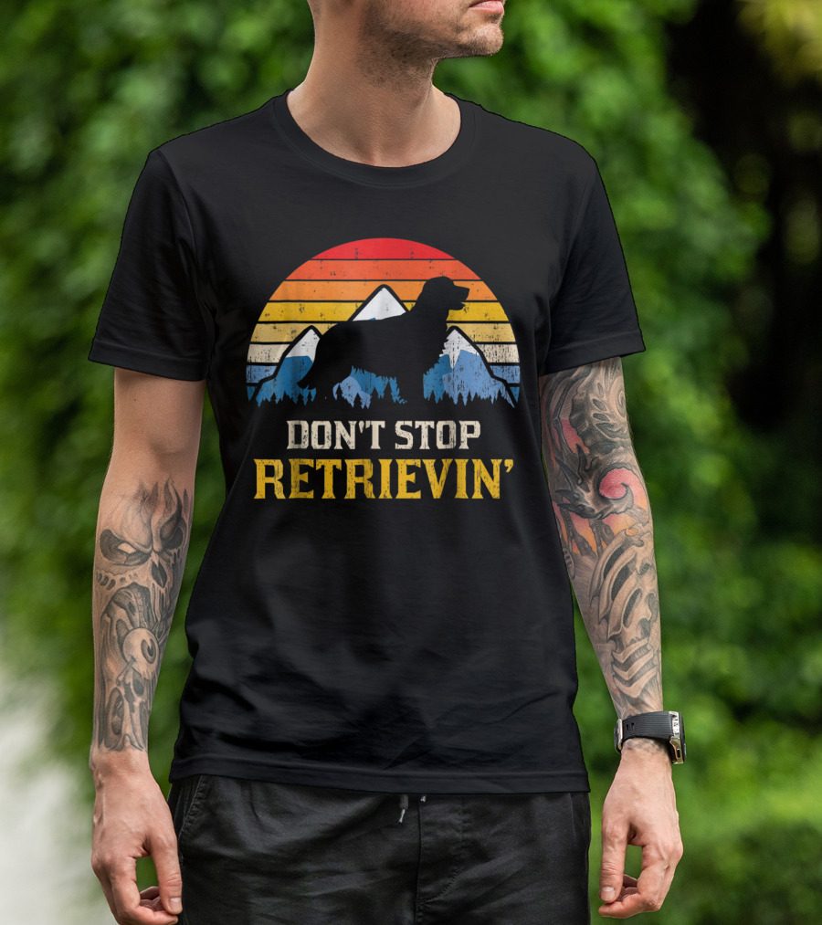 Don't Stop Retrievin' Golden Retriever Vintage Sunset T-Shirt
