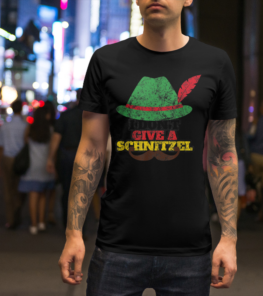 Vintage Oktoberfest I Don't Give A Schnitzel Mustache Hat Feather T-Shirt