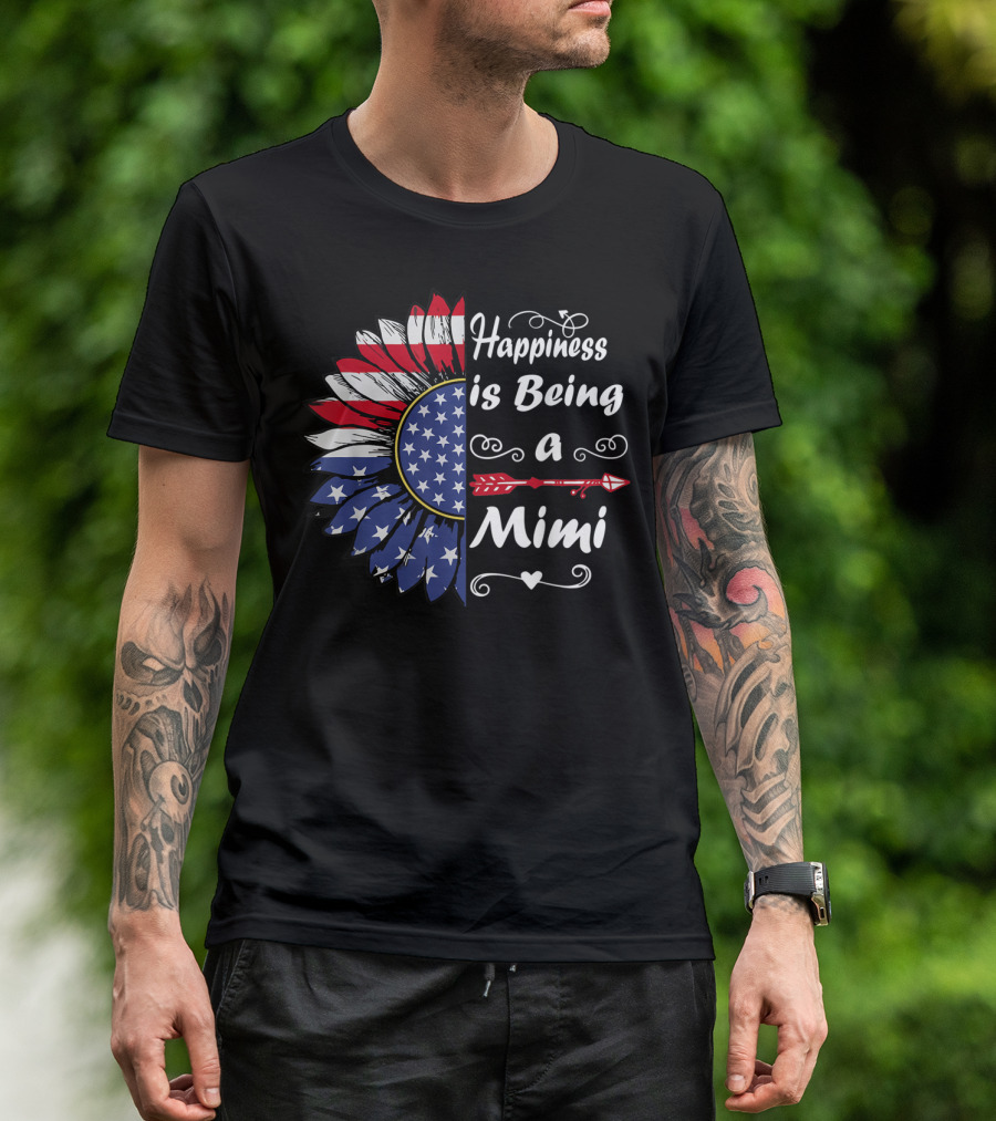 Happiness Is Being A Mimi Patriotic USA Sunflower T-Shirt