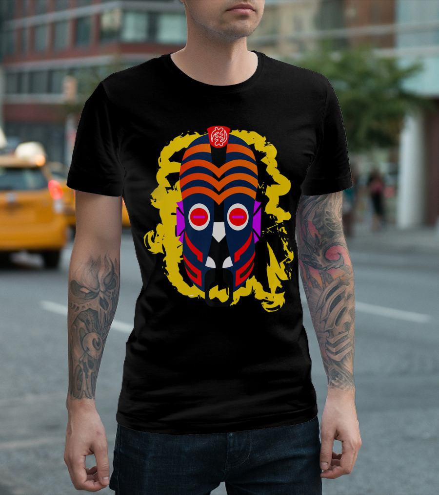 Zabesi Dragon Mask with Smoke and Bold Warrior Elements T-Shirt