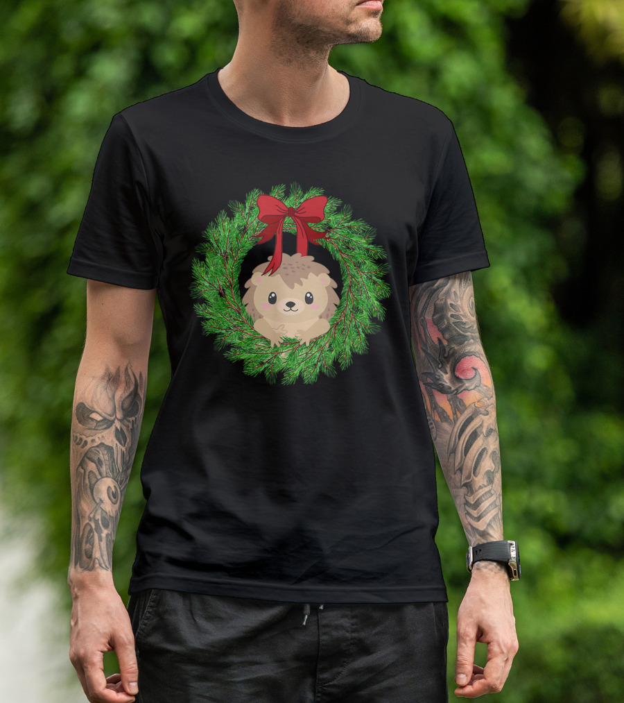 CUTE HEDGEHOG IN CHRISTMAS WREATH FOR GIRLS COLLECTION T-Shirt
