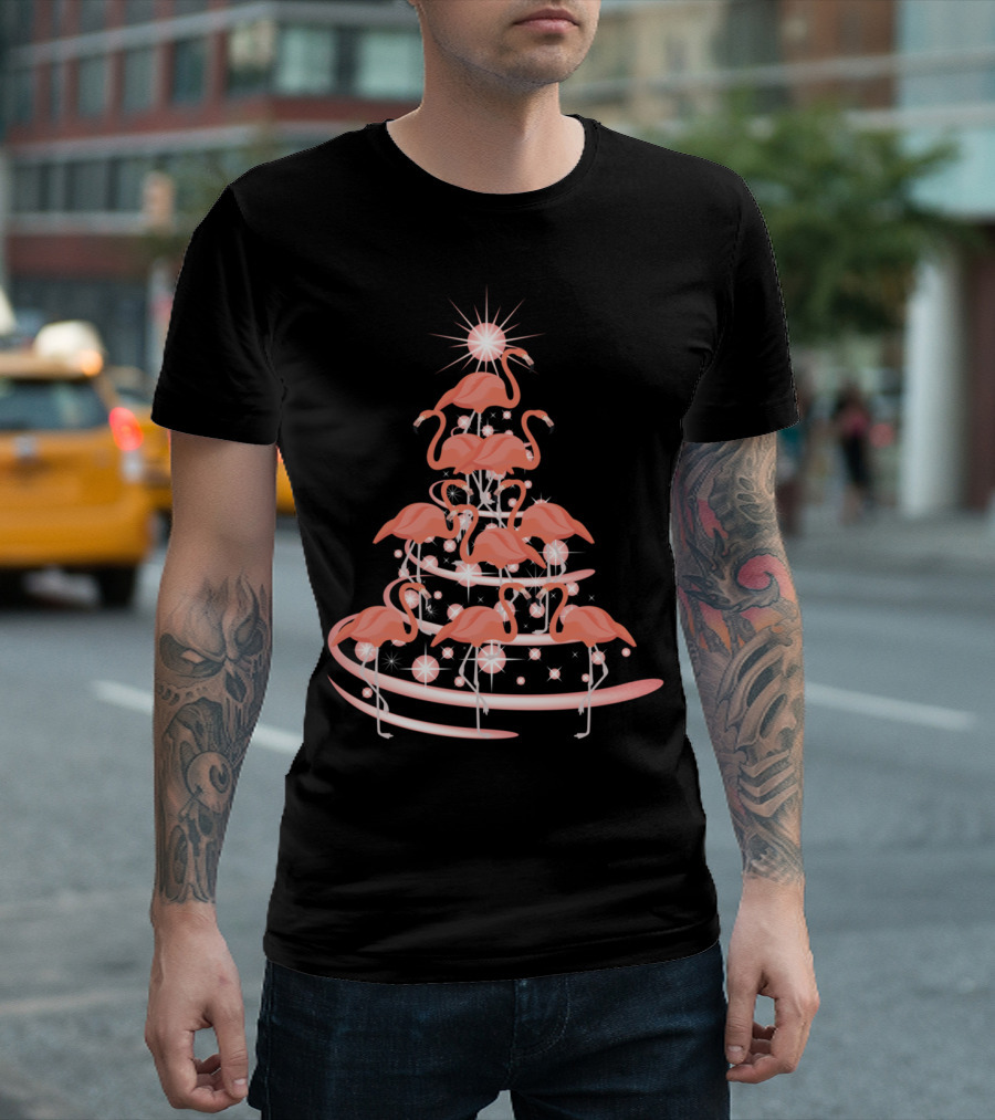 FLAMINGO CHRISTMAS TREE SEASON GREETINGS HOLIDAY DECORATION T-Shirt