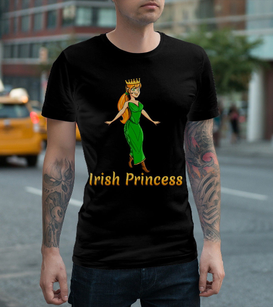 Irish Princess Woman Girl with Crown and Green Dress T-Shirt