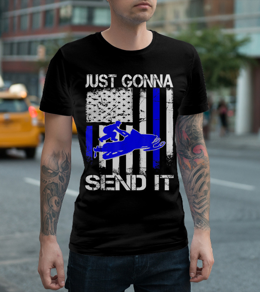 JUST GONNA SEND IT SNOWMOBILE BLUE LINE AMERICAN FLAG VINTAGE T-Shirt