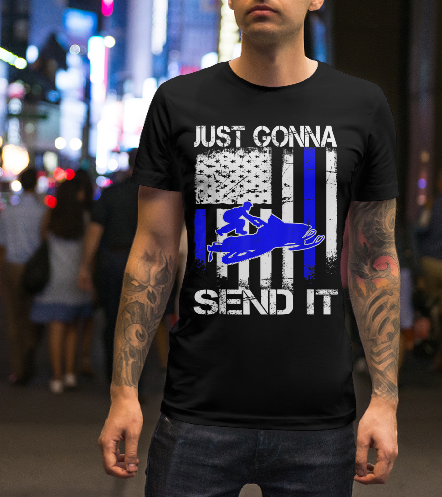 JUST GONNA SEND IT SNOWMOBILE BLUE LINE AMERICAN FLAG VINTAGE T-Shirt