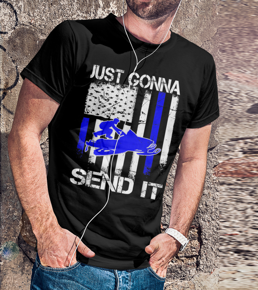 JUST GONNA SEND IT SNOWMOBILE BLUE LINE AMERICAN FLAG VINTAGE T-Shirt