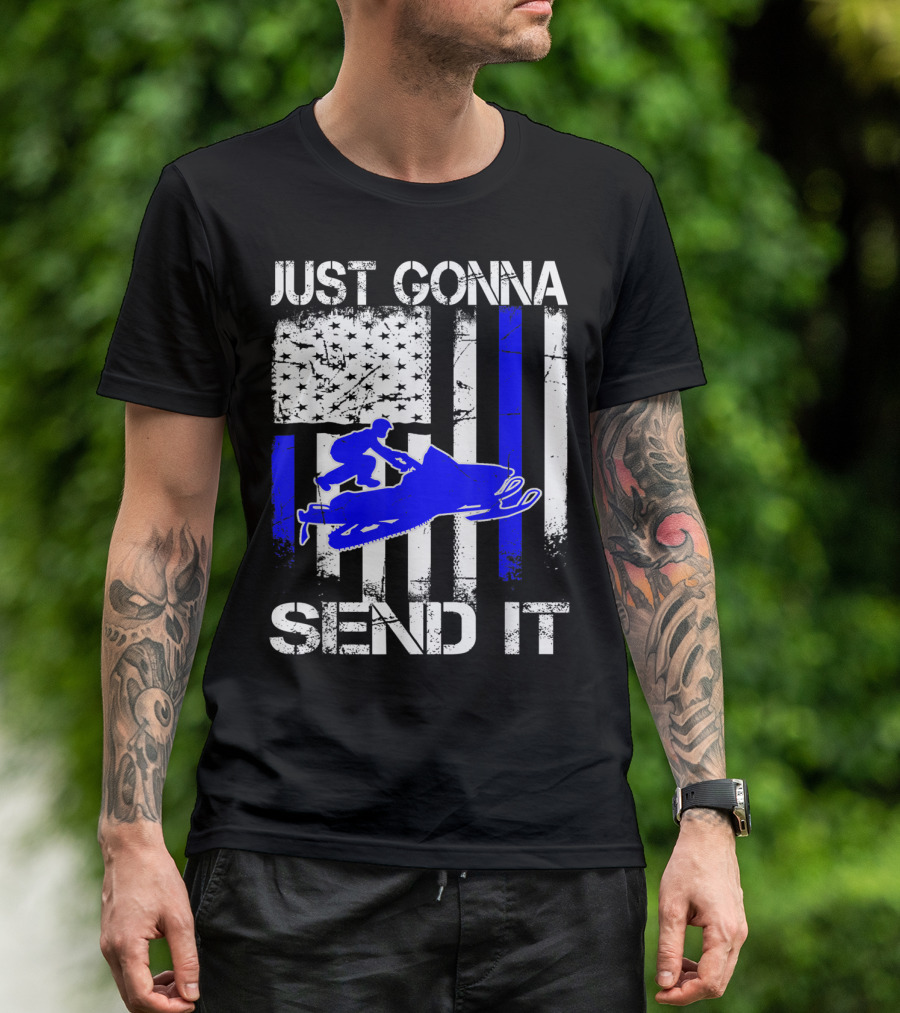 JUST GONNA SEND IT SNOWMOBILE BLUE LINE AMERICAN FLAG VINTAGE T-Shirt