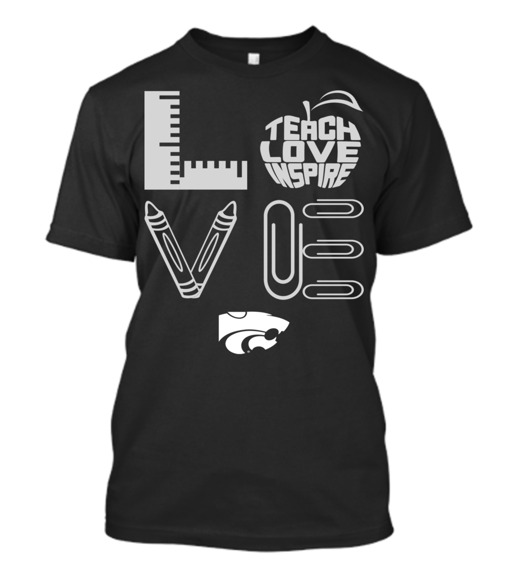 KANSAS STATE WILDCATS TEACH LOVE INSPIRE RULER CRAYONS PAPERCLIPS T-Shirt