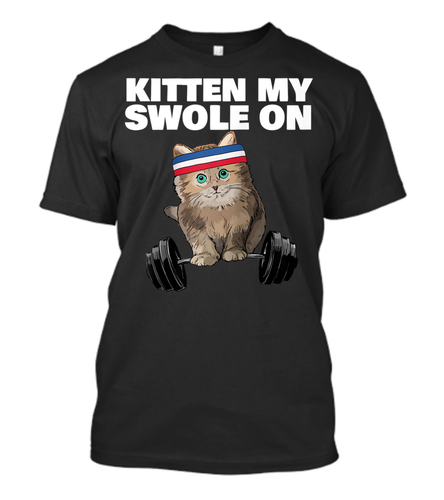 KITTEN MY SWOLE ON GYM WORKOUT CAT WITH DUMBBELL AND HEADBAND T-Shirt
