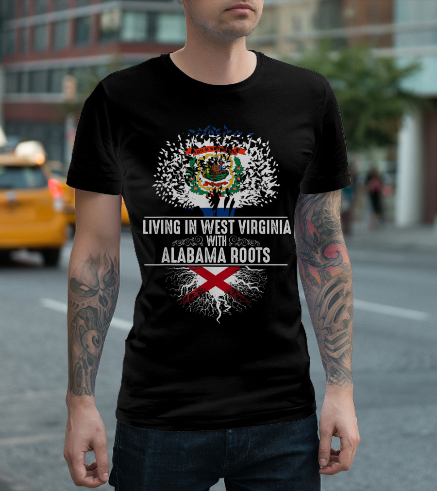 Living in West Virginia with Alabama Roots State Tree Emblem T-Shirt