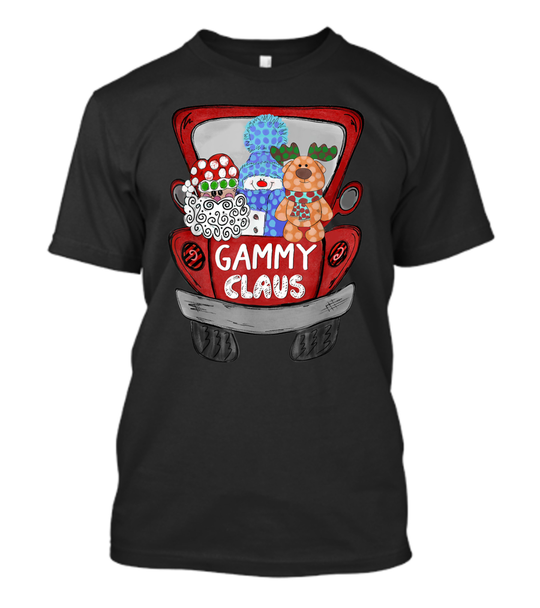 Gammy Claus Red Truck With Festive Reindeer And Polka Dot Santa T-Shirt