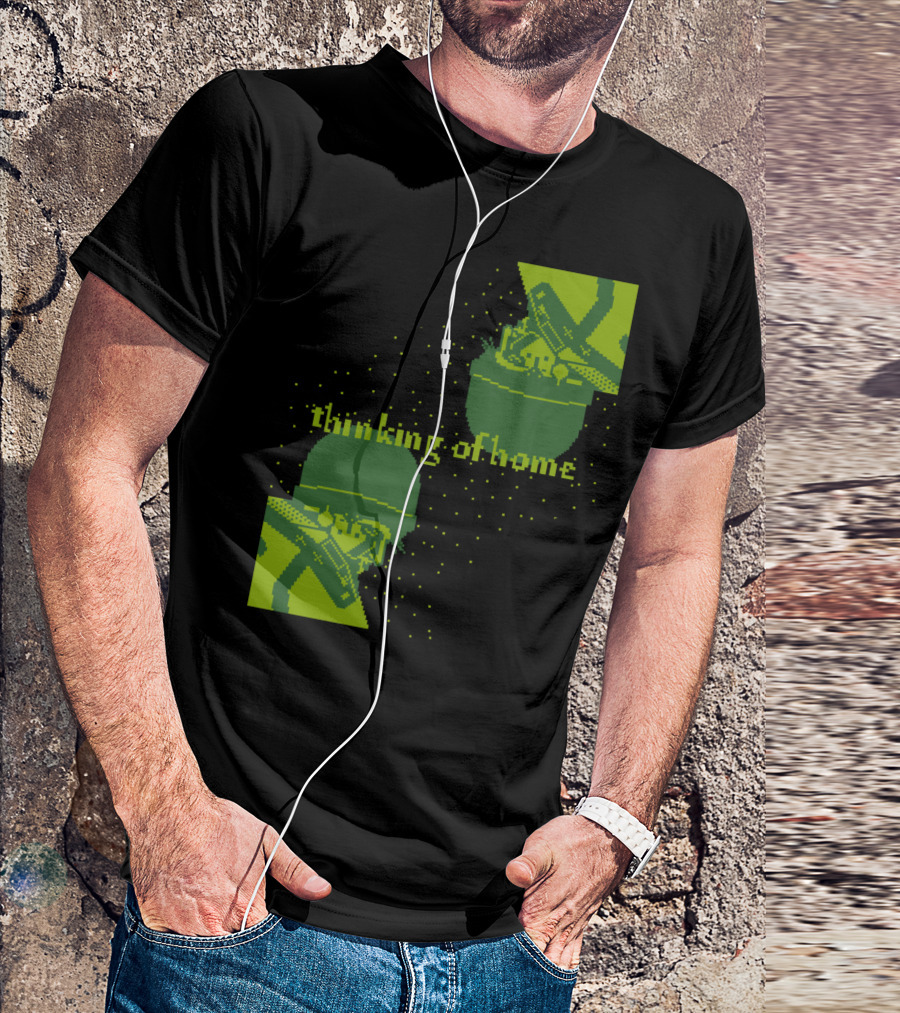 Thinking Of Home Pixel Art Space Reflection T-Shirt