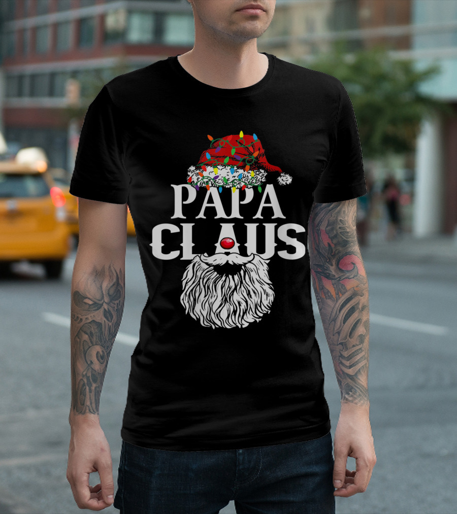 PAPA CLAUS CHRISTMAS SANTA HAT LIGHTS BEARD T-Shirt