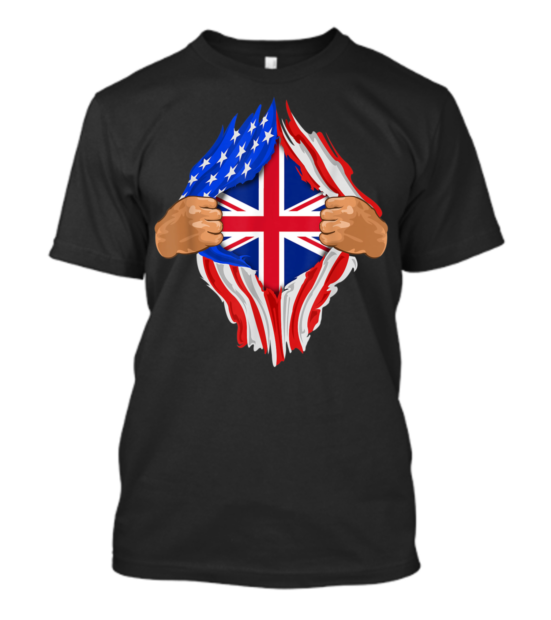 British Blood Inside Me UK Flag Torn American Flag T-Shirt
