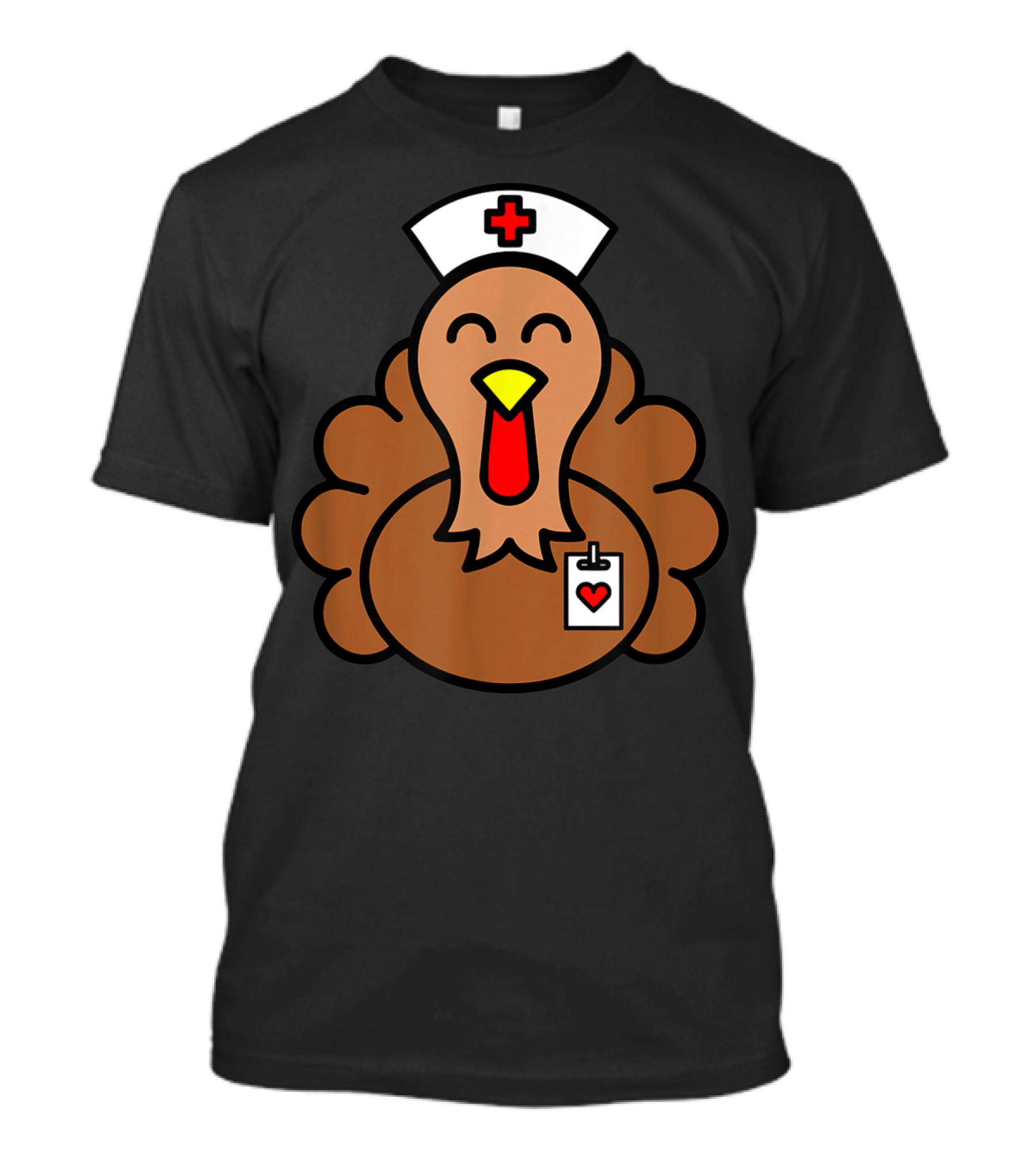 CUTE FUNNY THANKSGIVING TURKEY NURSE WITH MEDICAL HAT AND HEART BADGE T-Shirt