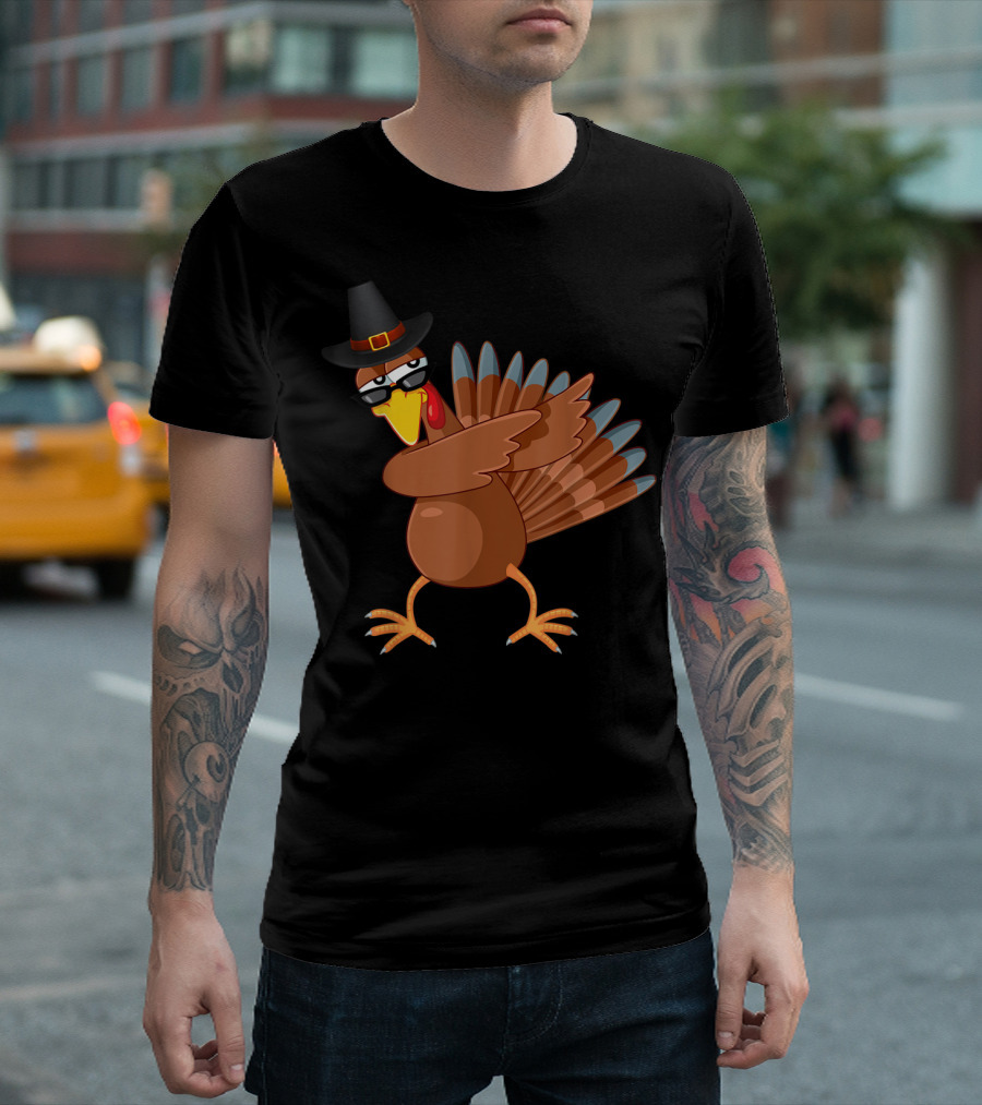 Thanksgiving Turkey Dabbing Boys Hat and Glasses T-Shirt