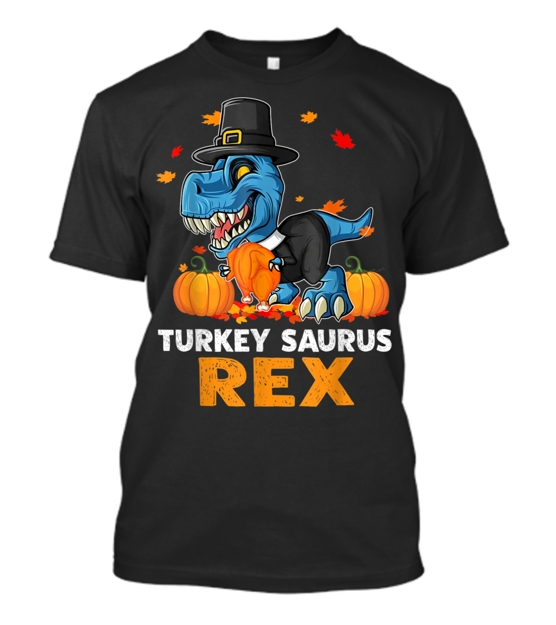 TURKEY SAURUS REX DINOSAUR THANKSGIVING BOYS PUMPKINS LEAVES PILGRIM HAT T-Shirt