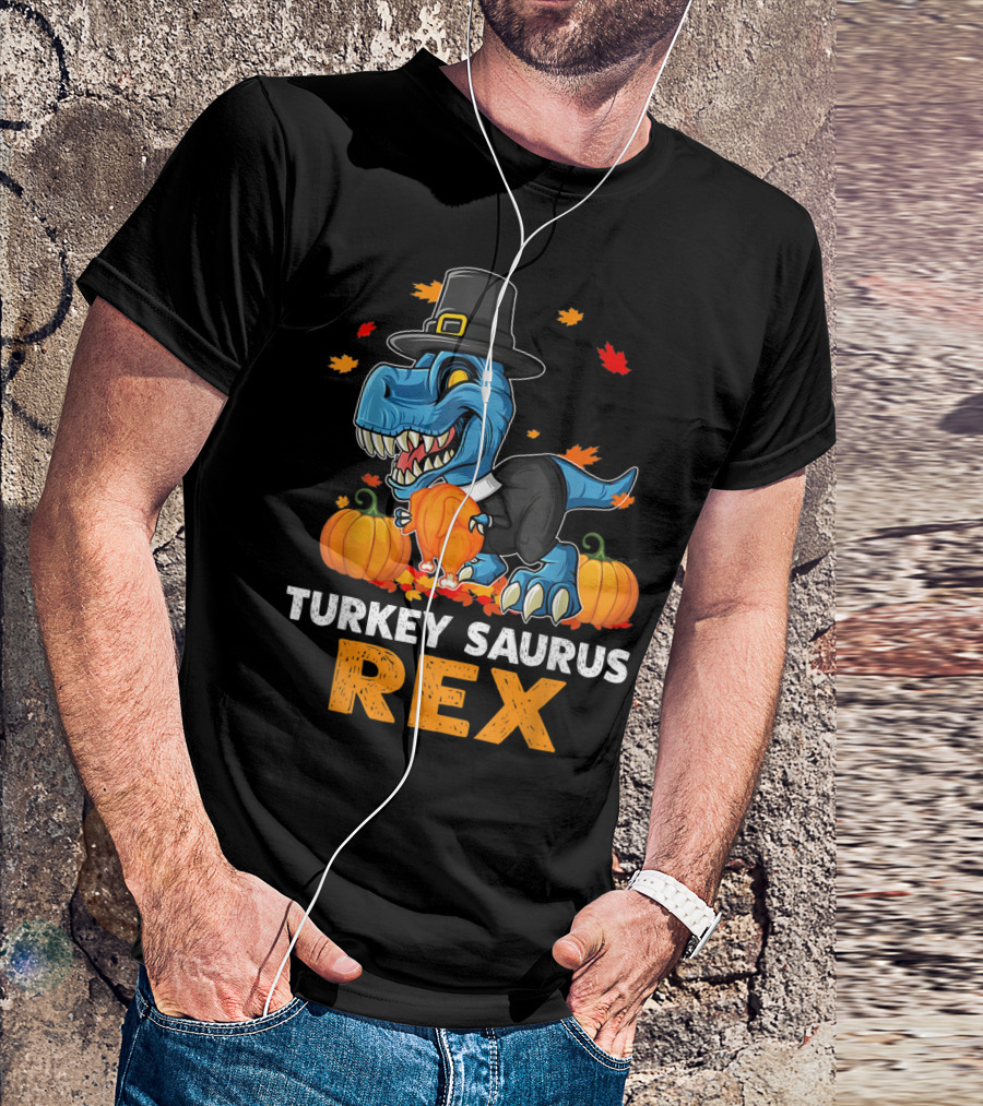 TURKEY SAURUS REX DINOSAUR THANKSGIVING BOYS PUMPKINS LEAVES PILGRIM HAT T-Shirt